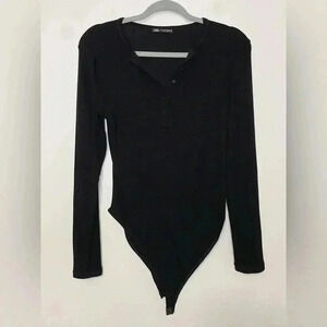 Zara Black Long Sleeve Stretchy Bodysuit